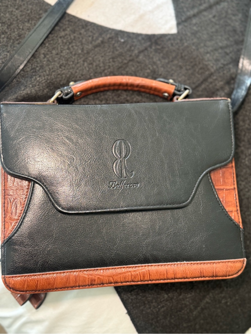 Bellerose Two-Tone Black & Brown Leather Briefcase